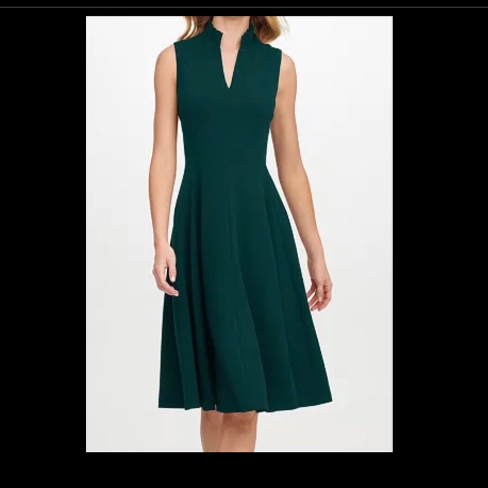 Calvin Klein soft baby pink ruffle collar v-neck sleeveless Fit and Flair dress